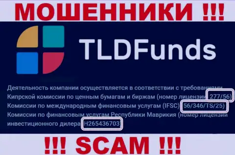 ТЛДФундс представили на веб-портале свою лицензию, но ее существование мошеннической их сущности абсолютно не меняет