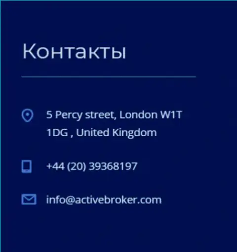 Адрес главного офиса ФОРЕКС дилинговой компании АктивБрокер Ком, показанный на веб-сервисе указанного форекс дилера