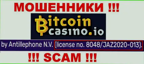 Bitcoin Casino показали на web-сервисе лицензию компании, но это не препятствует им прикарманивать денежные активы