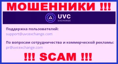 Связаться с internet мошенниками UVCExchange возможно по представленному электронному адресу (инфа взята с их сервиса)