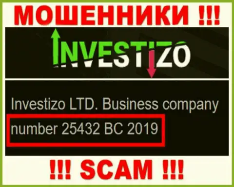 Инвестицо Лтд internet мошенников Investizo зарегистрировано под этим номером регистрации: 25432 BC 2019
