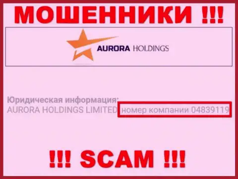 Регистрационный номер обманщиков AuroraHoldings, найденный у их на официальном веб-сервисе: 04839119