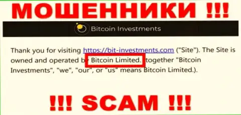 Юр. лицо BitcoinInvestments - это Bitcoin Limited, именно такую информацию оставили мошенники на своем сайте