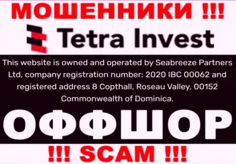 На сайте мошенников Tetra Invest говорится, что они находятся в оффшоре - 8 Copthall, Roseau Valley, 00152 Commonwealth of Dominica, будьте очень бдительны