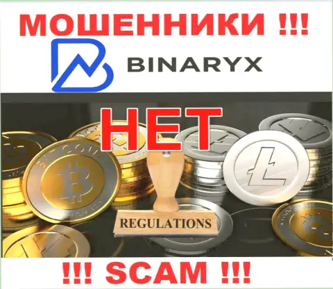 На сайте мошенников Binaryx нет информации о регуляторе - его попросту нет