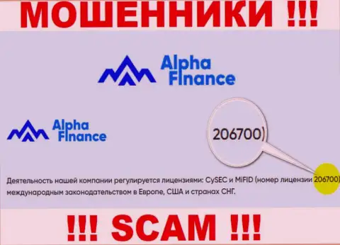 Лицензионный номер AlphaFinance, на их сайте, не сможет помочь сохранить Ваши вложенные деньги от прикарманивания