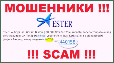 Хотя Ester Holdings Inc и предоставляют на web-сервисе лицензию, помните - они все равно МОШЕННИКИ !!!