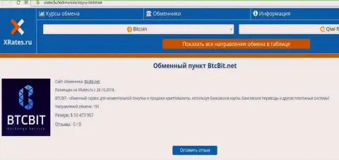Инфа об онлайн-обменнике БТЦБит Нет на сайте Иксрейтес Ру